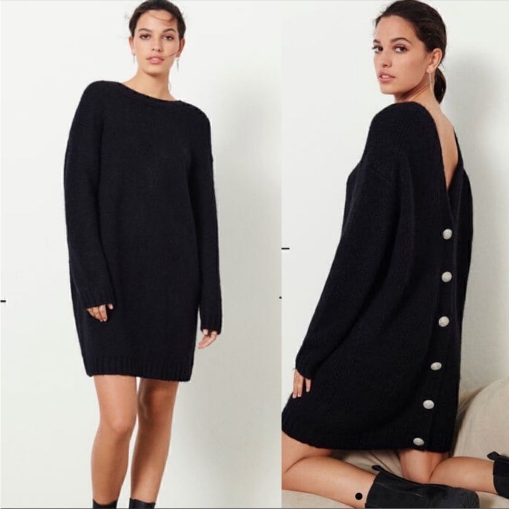 Ba&sh Beyla Oversized Knit Sweater Dress Button Up Black Wool Blend Small NWT